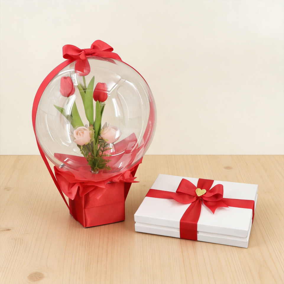 Valentine's chocolate hard box and decorated flower balloon set