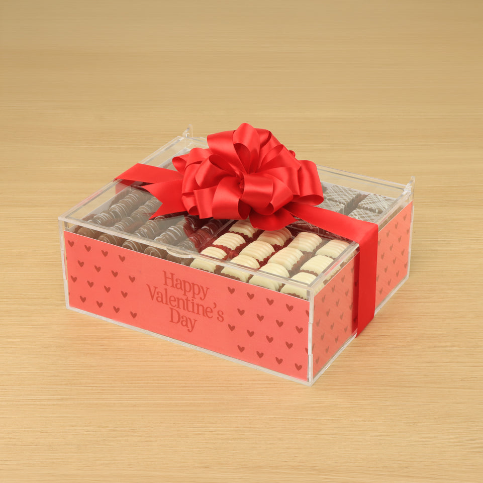 Happy Valentines Day red heart design premium chocolate gift acrylic box