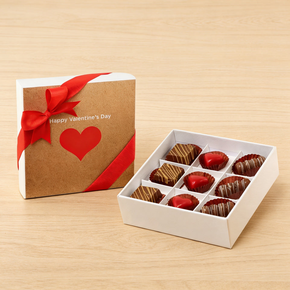 Red heart valentine designed 9-pc chocolate hard box