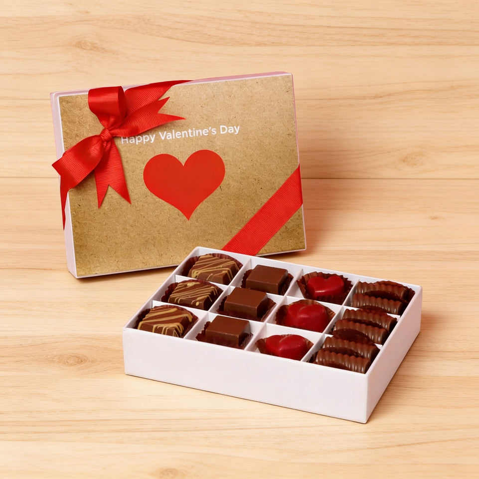 Red heart valentine designed 12P chocolate hard box
