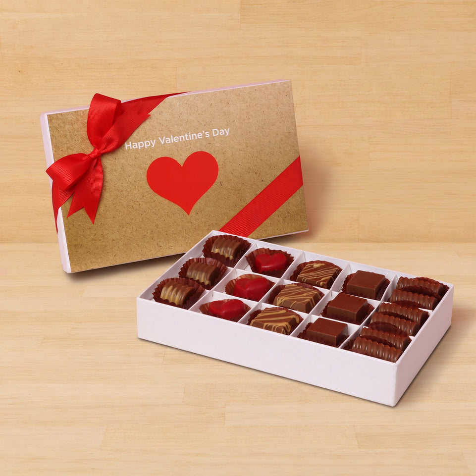 Red heart valentine designed 15-pc chocolate hard box
