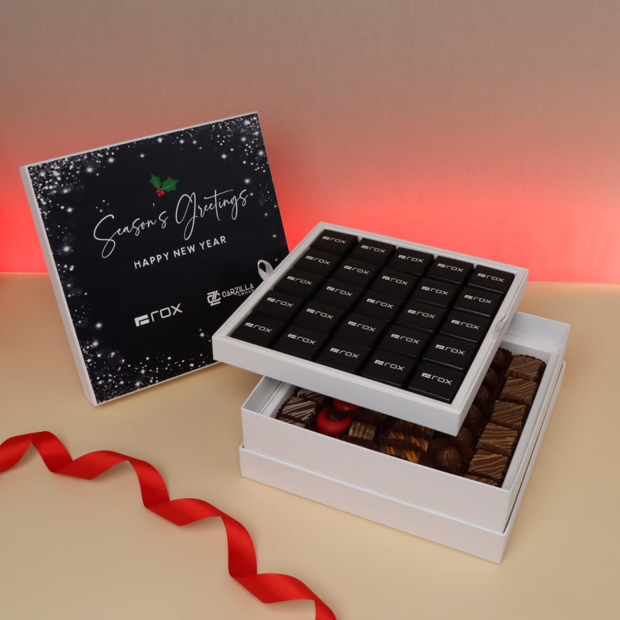 Corporate season's greetings designed chocolate 2-layer hard box