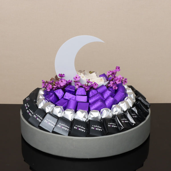 Corporate ramadan design chocolate & sweets round leather tray