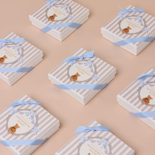 Set of 20 Baby boy teddy theme personalized chocolate hard box