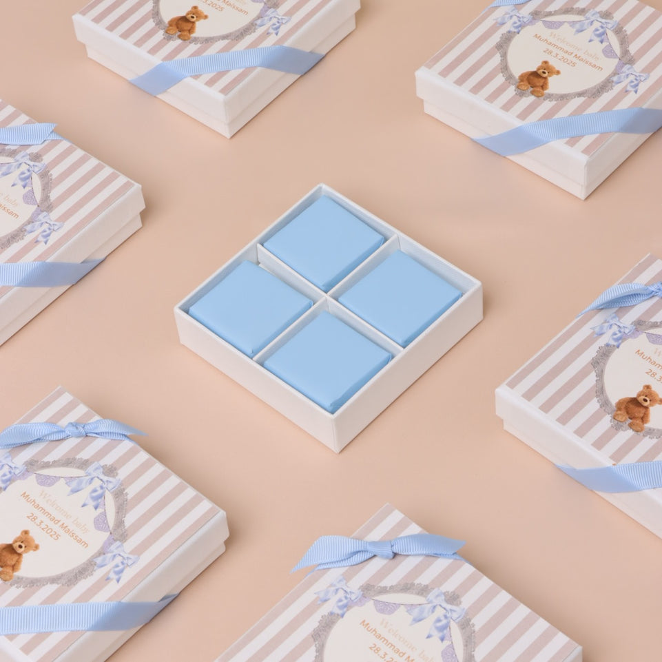 Set of 20 Baby boy teddy theme personalized chocolate hard box