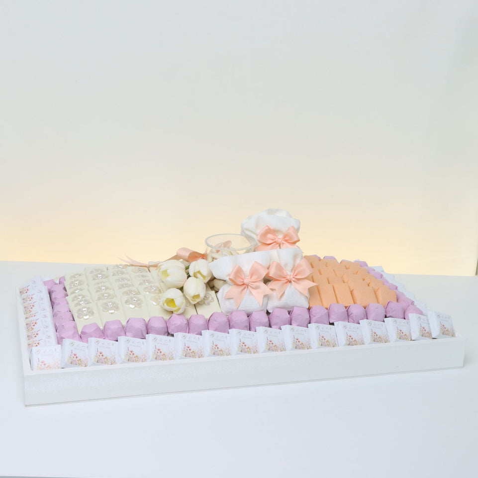 Bridal flower designed premium chocolate & sweets large leather tray