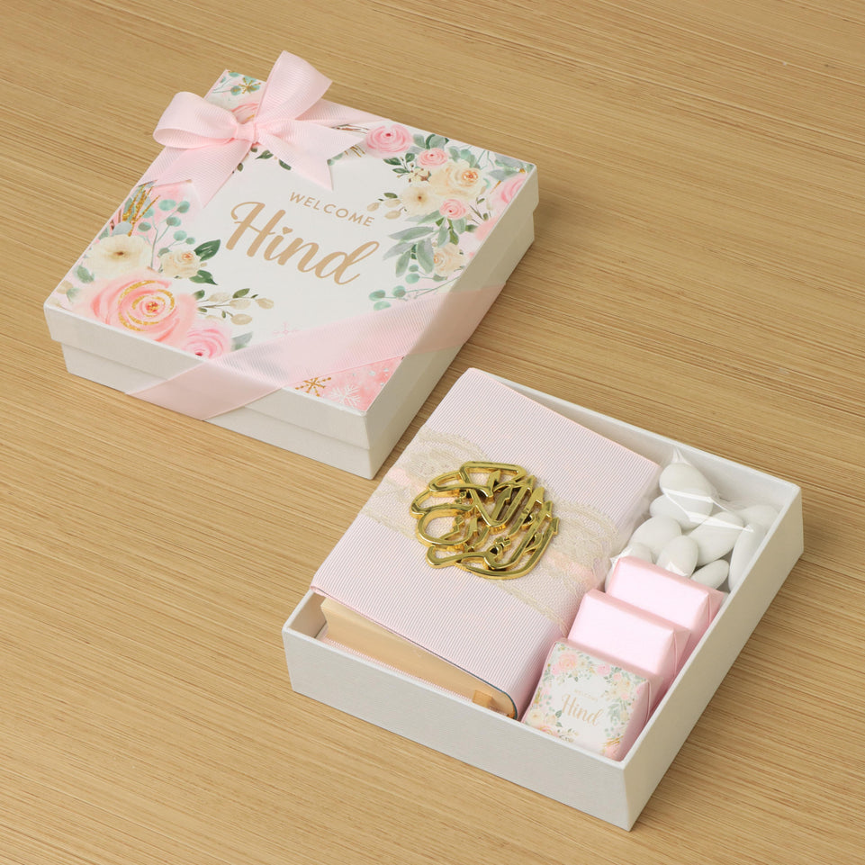 Set of 20 Baby girl customized design quran giveaway with premium chocolate