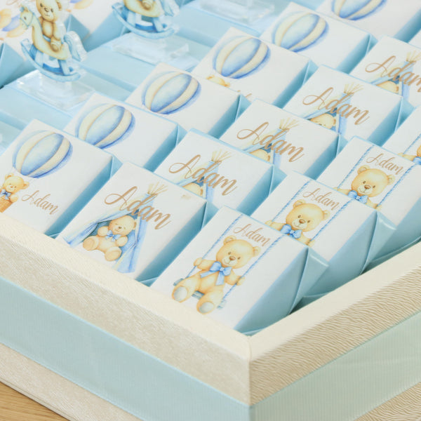 Baby boy teddy theme premium chocolate medium leather tray with acrylic backdrop