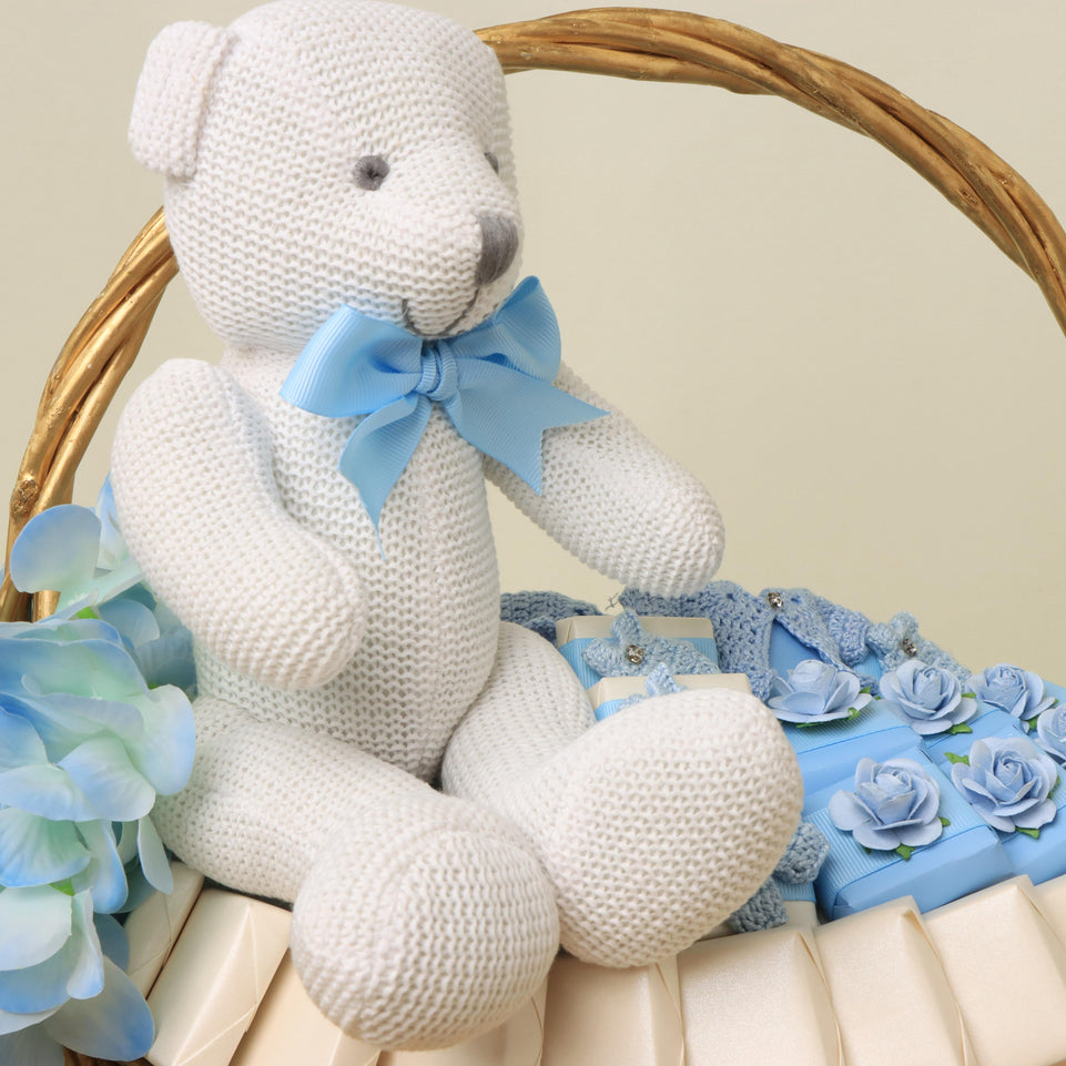 Baby boy crochet decorated chocolate medium basket