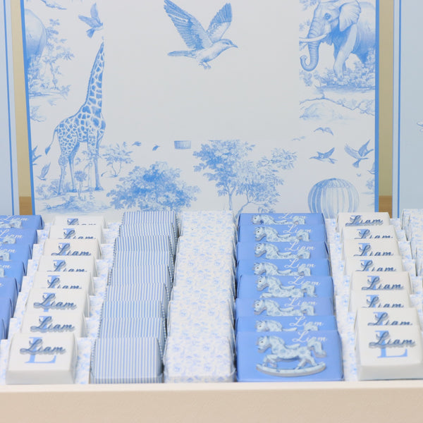 Baby boy safari blue theme with acrylic backdrop premium chocolate large leather tray