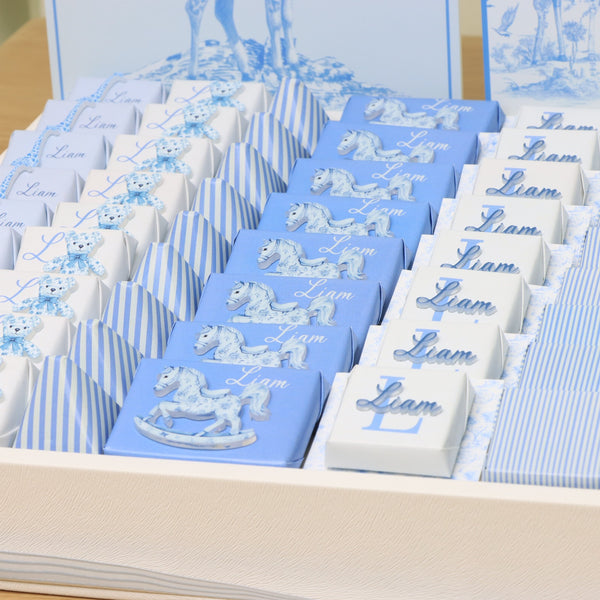 Baby boy safari blue theme with acrylic backdrop premium chocolate large leather tray