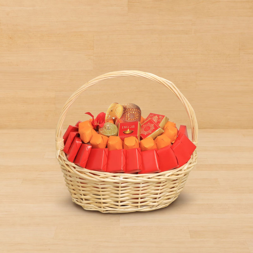 Happy Diwali with elephant acrylic customized premium chocolate small basket
