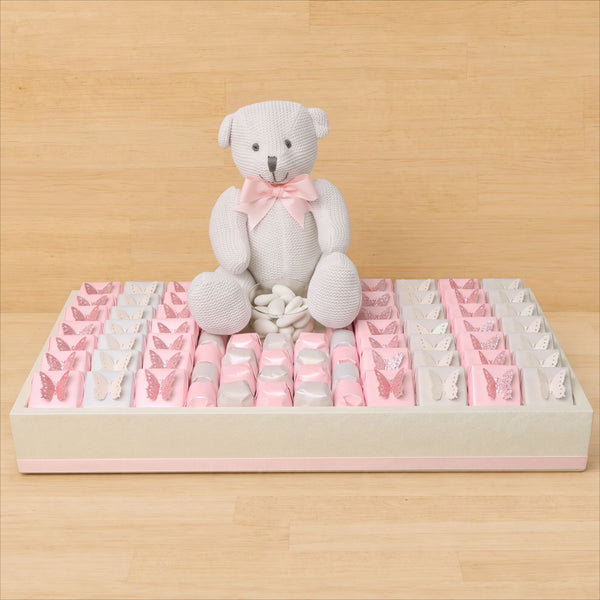Baby girl butterfly decorated chocolate & teddy plush toy medium leather tray