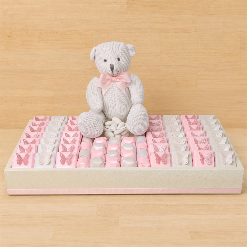 Baby girl butterfly decorated chocolate & teddy plush toy medium leather tray