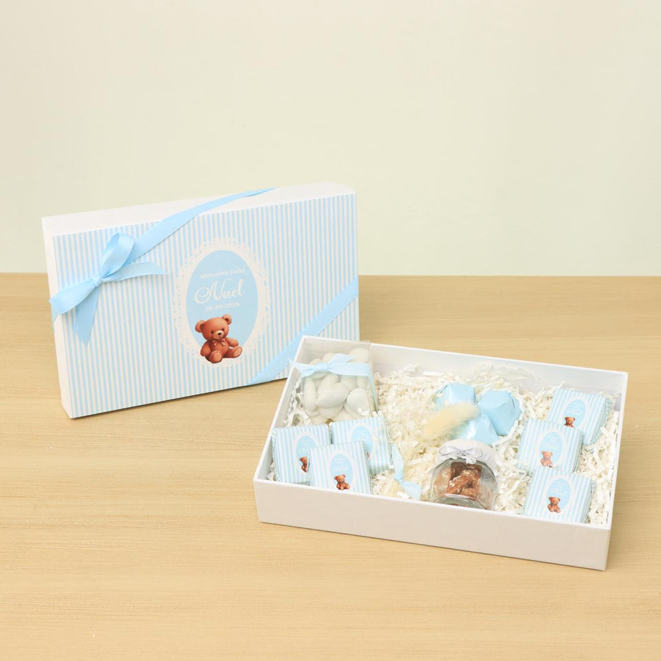 Baby boy personalized teddy designed chocolate & sweets hard box