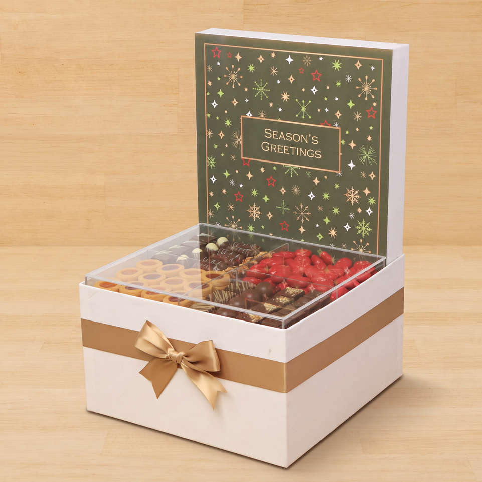 Season's Greeting designed with acrylic premium chocolate & sweets extra large hamper