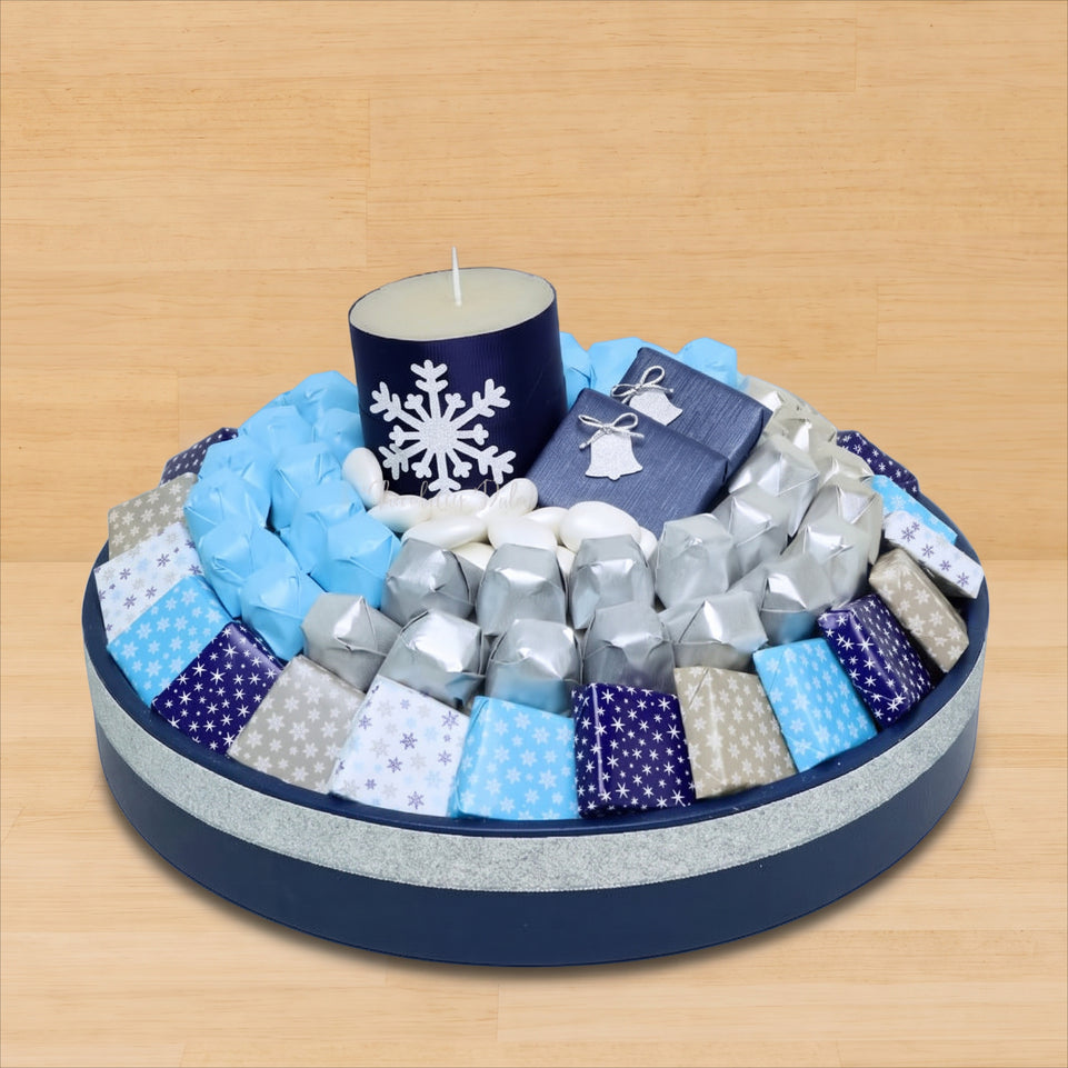 Christmas decorated candle & premium chocolate round leather tray
