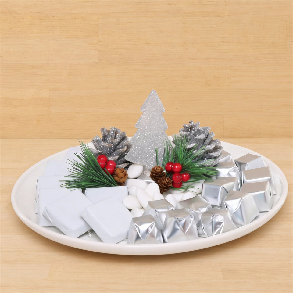 Glittery Christmas tree decorated premium chocolate ceramic plate