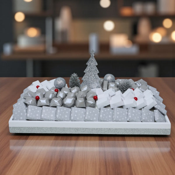 Glittery silver Christmas decorated premium chocolate leather tray