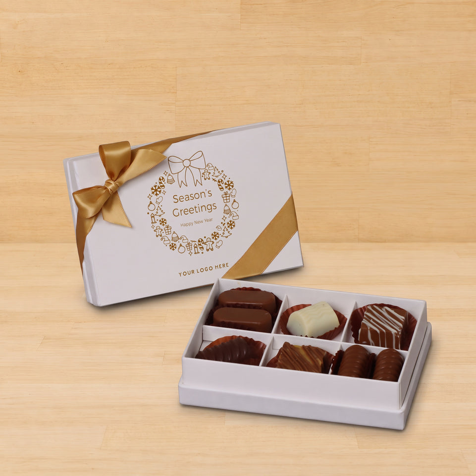 Set of 8 Season's greeting wreath designed premium chocolate 6 piece hard box