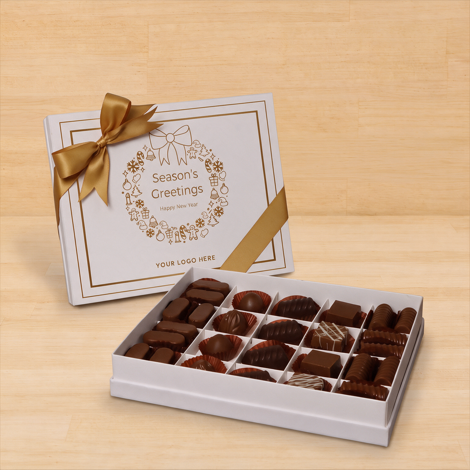 Season's greetings wreath designed premium chocolate 20 piece hard box
