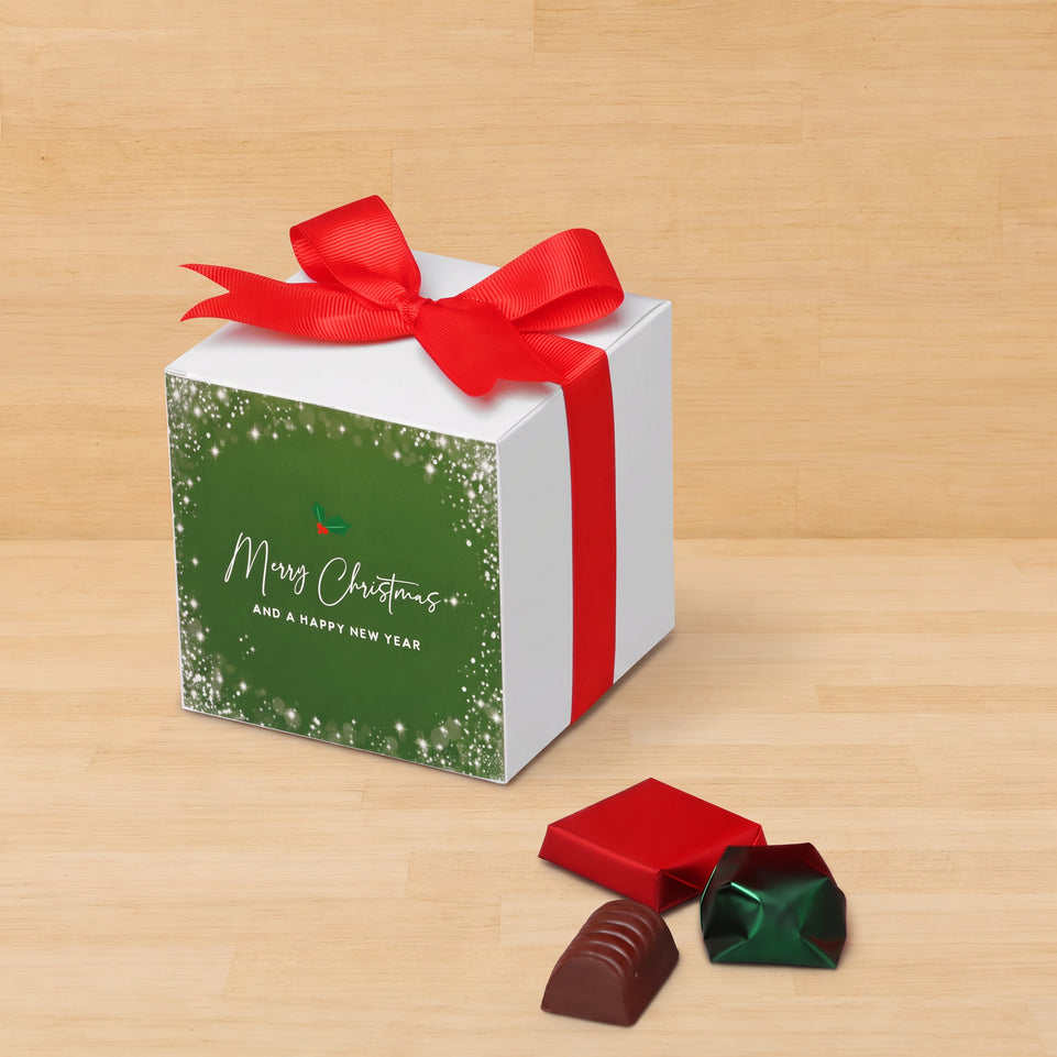 Set of 20 Merry Christmas & happy new year designed premium chocolate cube box giveaway