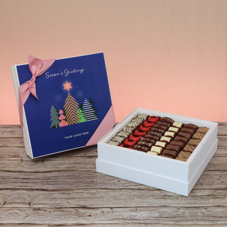 Set of 2 corporate customized season's greetings designed premium chocolate hard box