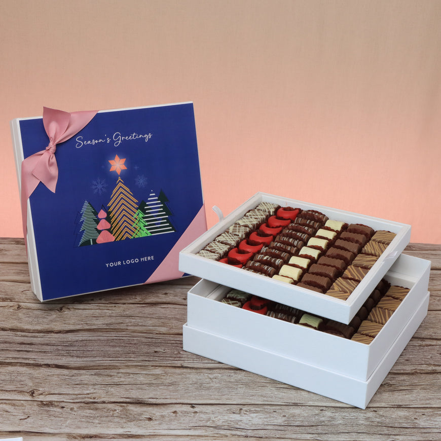 Corporate customized season's greetings designed premium chocolate 2-layer hard box