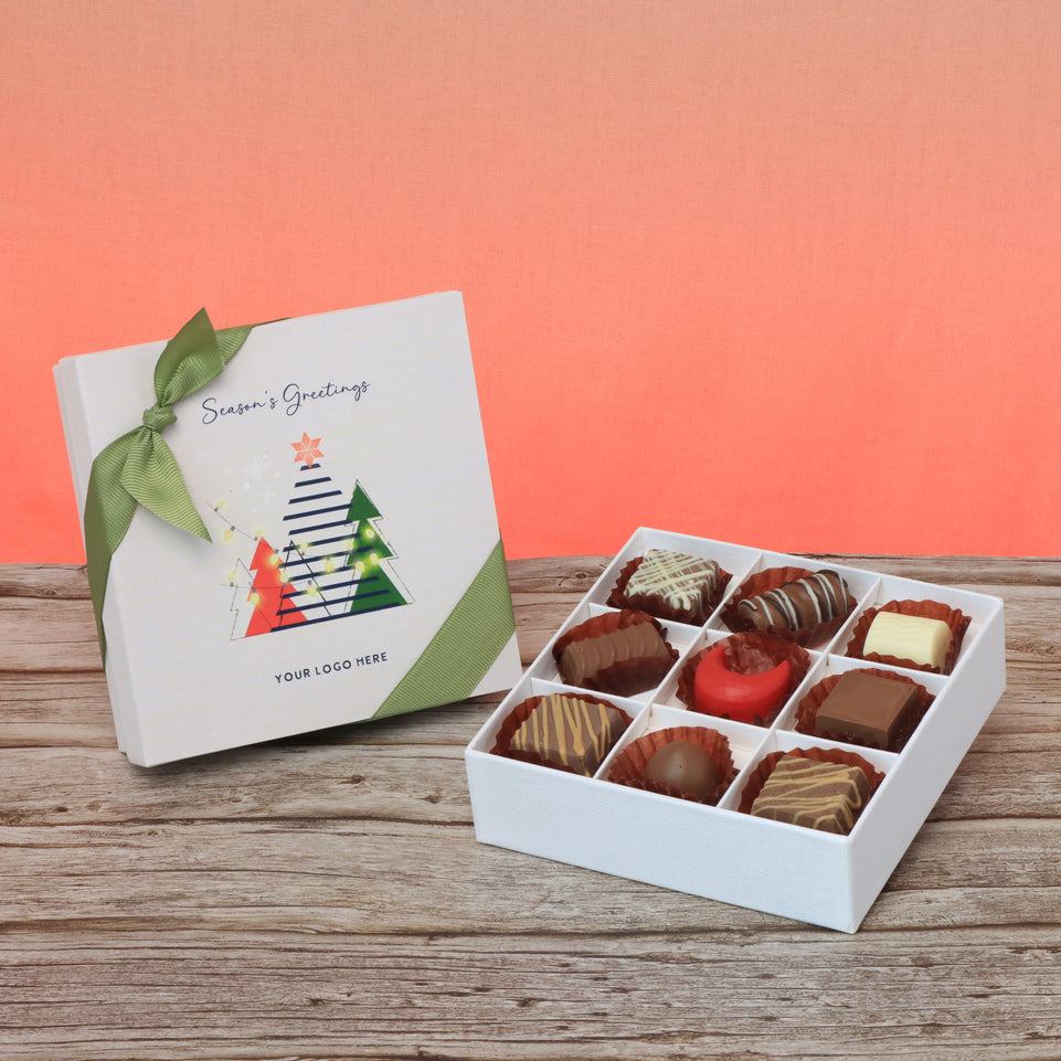 Set of 5 corporate customized season's greetings designed premium chocolate 9p hard box