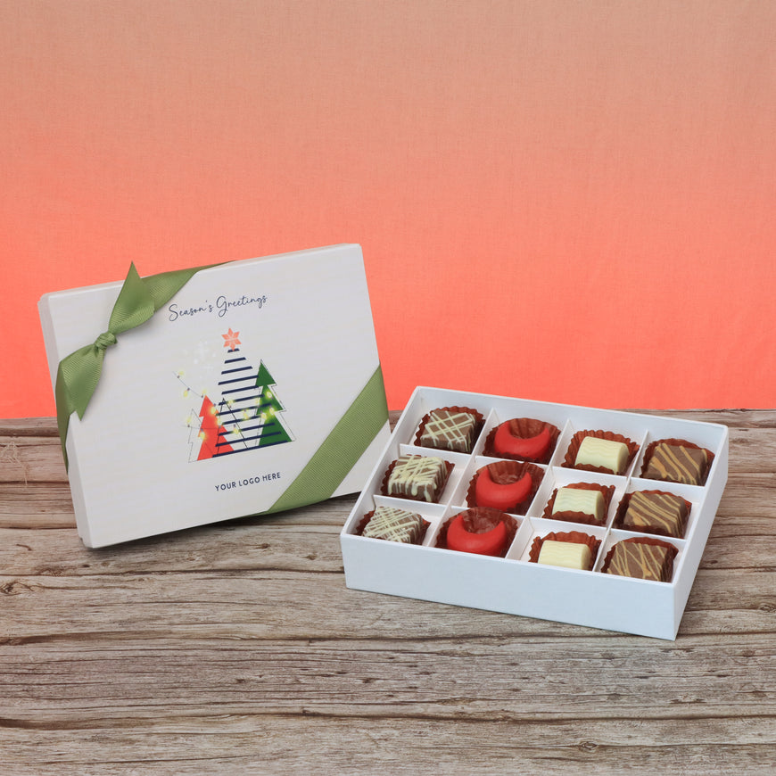 Set of 5 corporate customized season's greetings designed premium chocolate 12p hard box