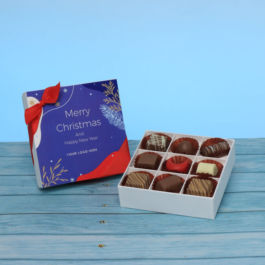 Set of 5 corporate customized merry christmas designed premium chocolate 9p hard box