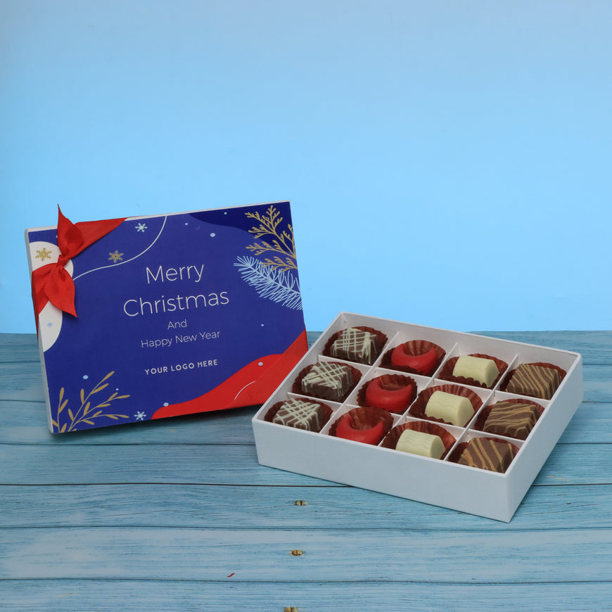 Set of 5 corporate customized merry christmas designed premium chocolate 12p hard box