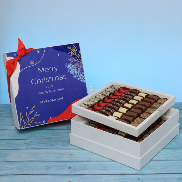 Corporate customized merry christmas designed premium chocolate 2-layer hard box