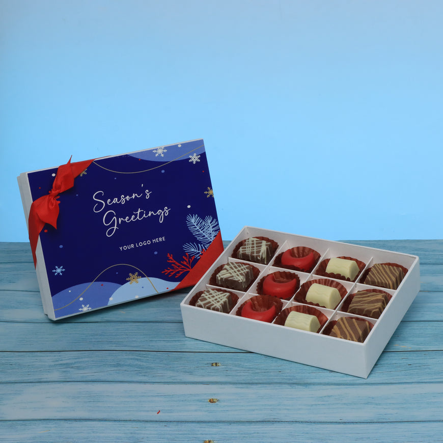 Set of 5 corporate customized season's greetings designed premium chocolate 12p hard box