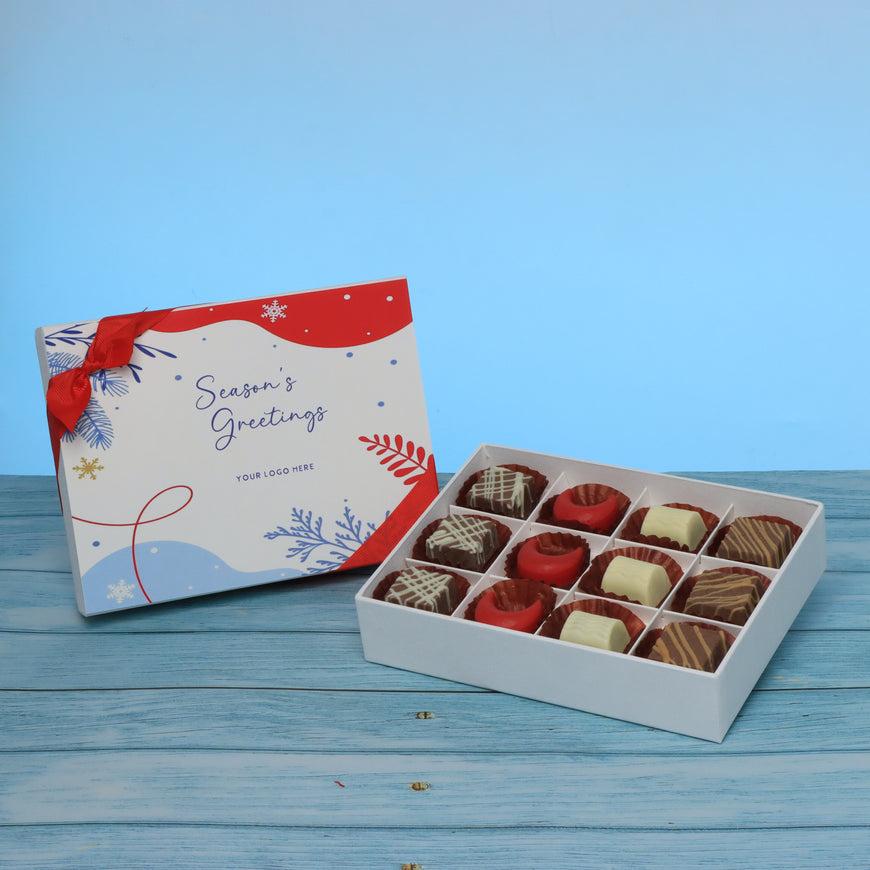 Set of 5 corporate customized season's greetings designed premium chocolate 12p hard box
