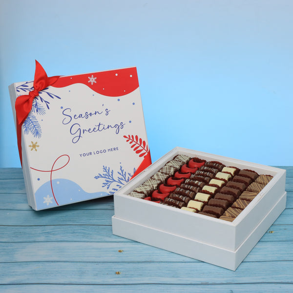 Set of 2 corporate customized season's greetings designed premium chocolate hard box
