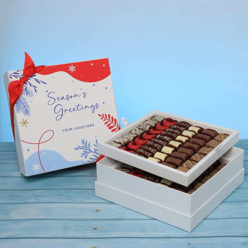 Corporate customized merry season's greetings premium chocolate 2-layer hard box