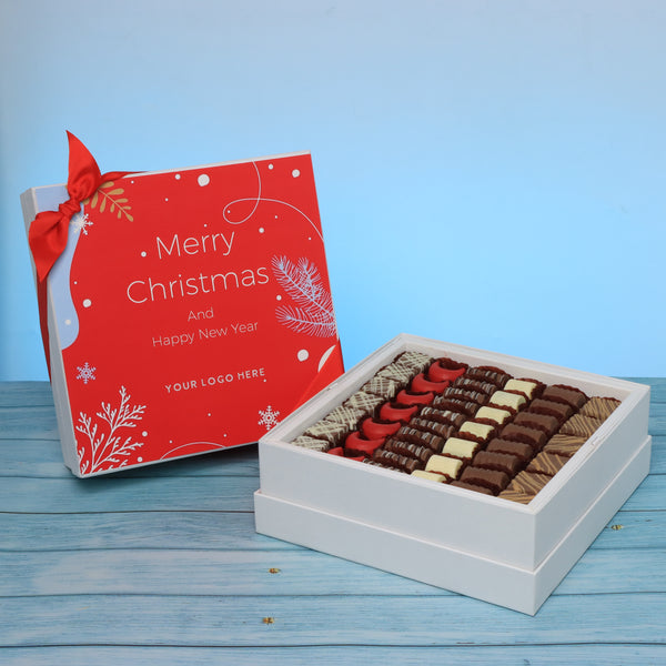 Set of 2 corporate customized merry christmas designed premium chocolate hard box