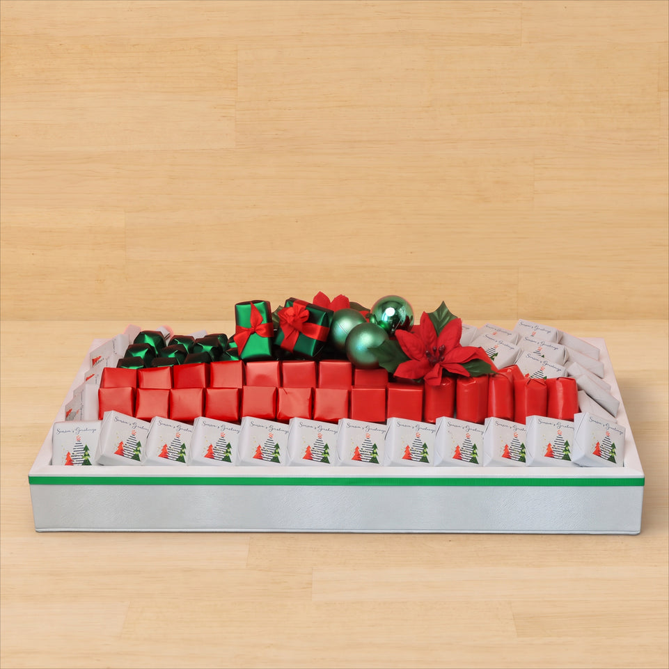 Season's greeting designed premium chocolate medium leather tray
