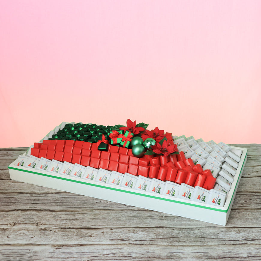 Season's greetings designed premium chocolate large leather tray