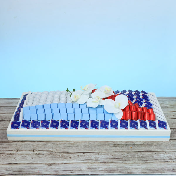 Season's greetings designed premium chocolate large leather tray