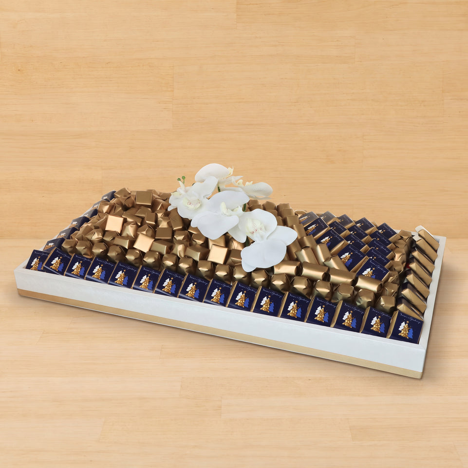 Season's greetings designed premium chocolate large leather tray