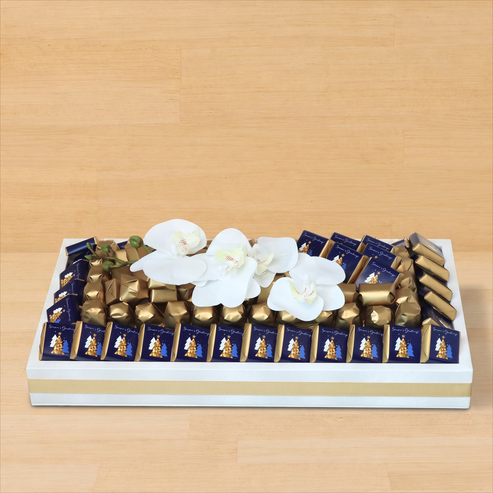 Season's greetings designed premium chocolate medium leather tray