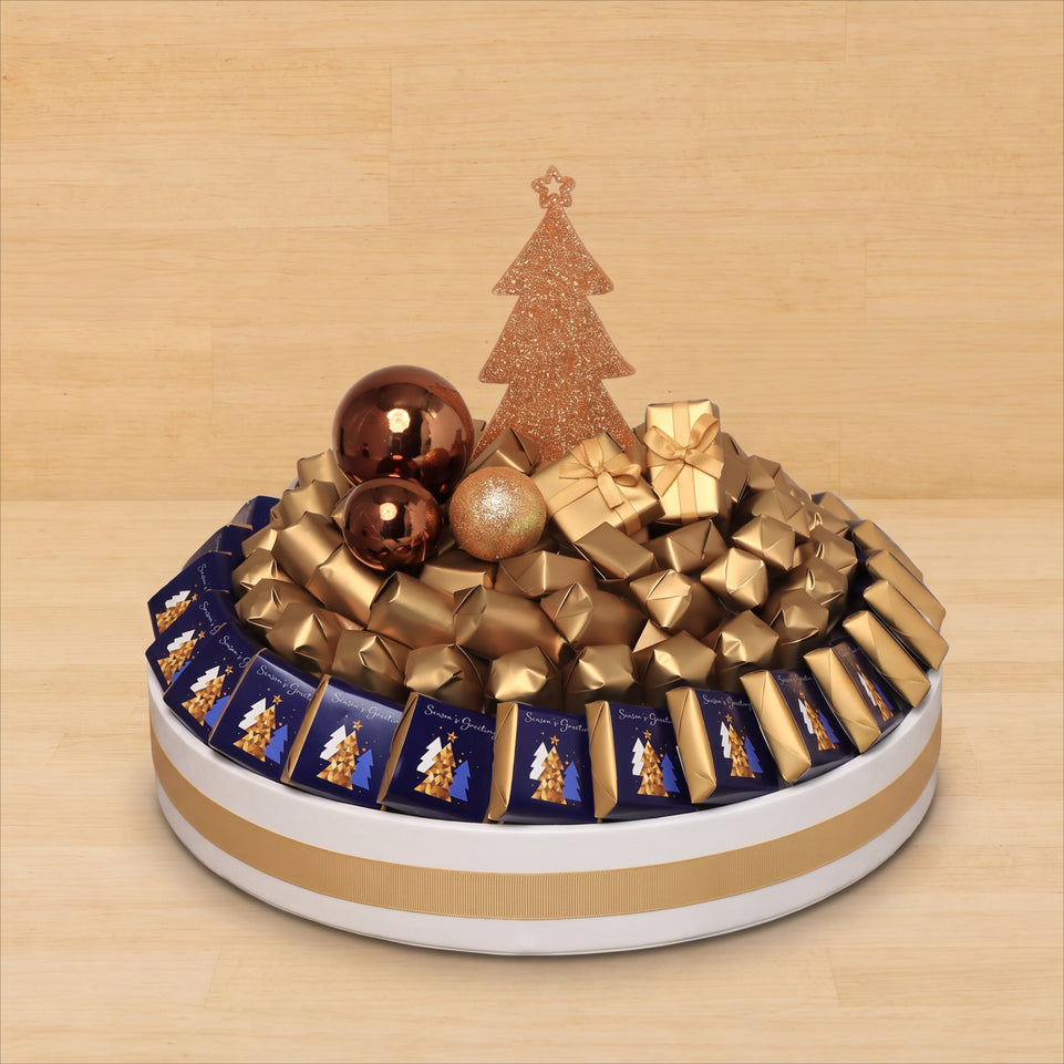 Season's greetings designed premium chocolate round leather tray