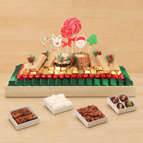 Christmas jolly decorated premium chocolate, cookies & sweets large leather tray