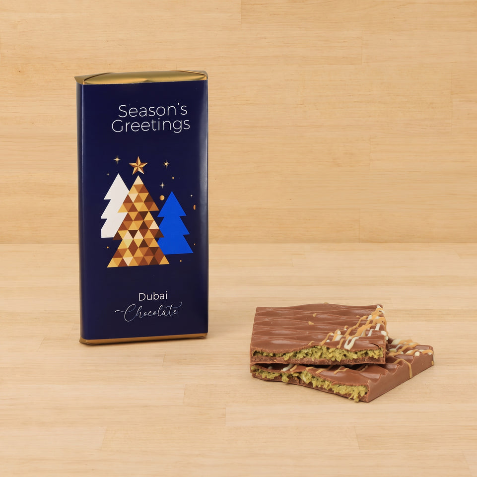 Set of 3 Season's greetings designed Dubai premium pistachio knafeh bar