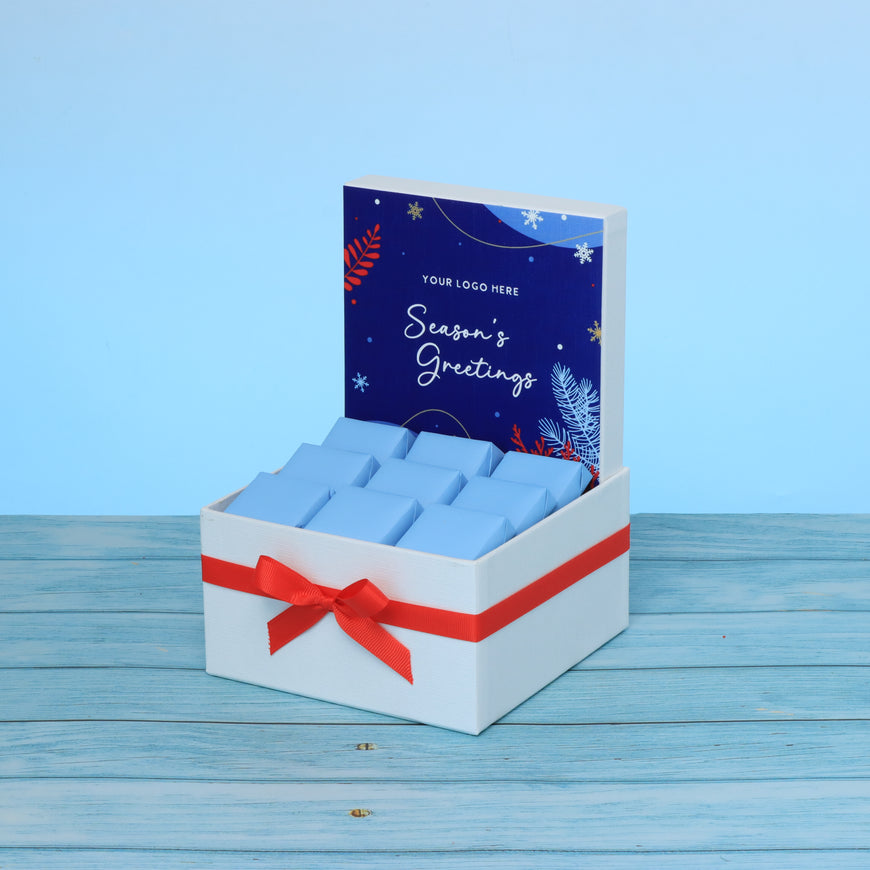Corporate customized season's greeting designed premium chocolate small hamper