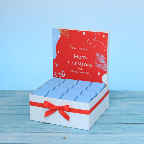 Corporate customized merry christmas designed premium chocolate medium hamper