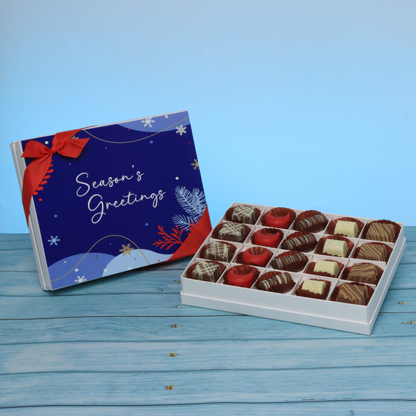 Season's greetings designed premium chocolate 20p hard box