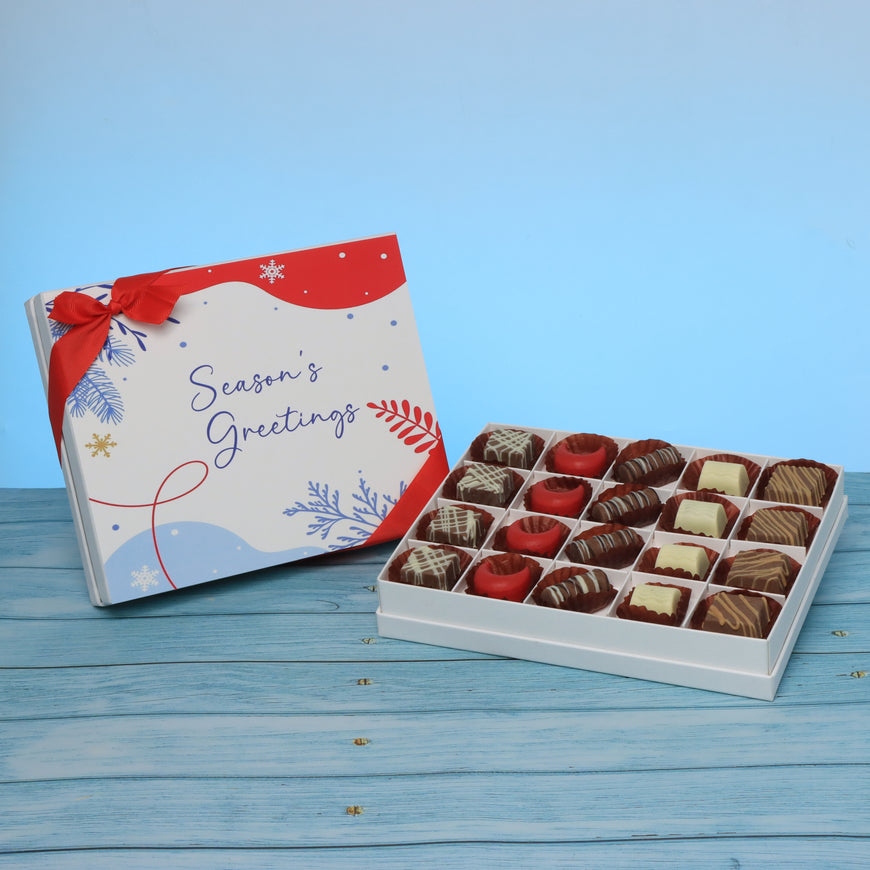 Season's greetings designed premium chocolate 20p hard box